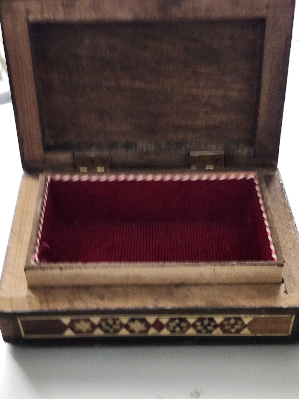 Wood Inlay Jewelry Organizer Box - Black, Brown & Red Decorative Pattern
